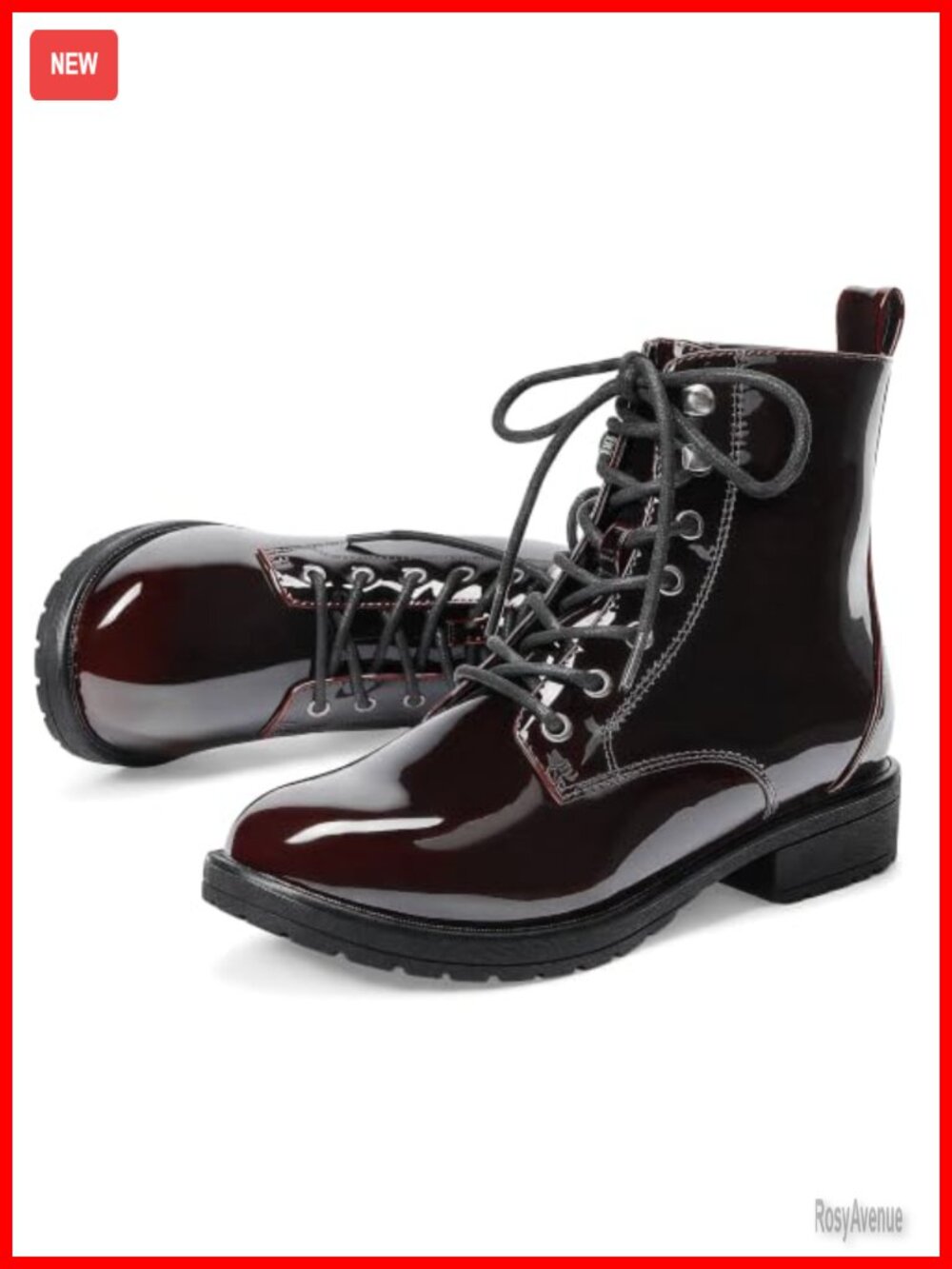 Women's Faux Leather Combat Ankle Boots Lace-Up Side Zipper Booties